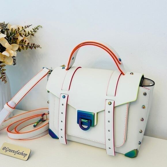 Michael Kors Purse Manhattan Satchel Crossbody Optic White - Picture 2 of 9